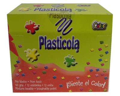 Adhesivo color Plasticola,  colores surtidos 40g. pack de 12 