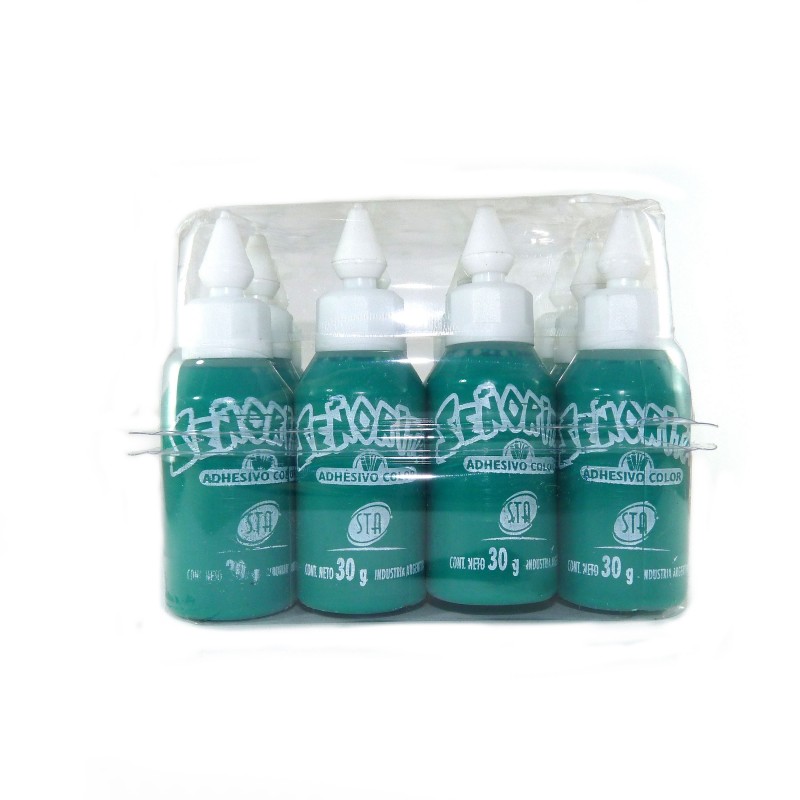 Adhesivo color Señorita verde, 30g. pack de 12 unidades