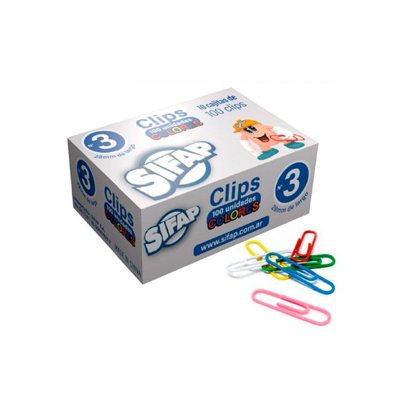 Broches Clips Sifap forrados N°3, caja de 100 unidades