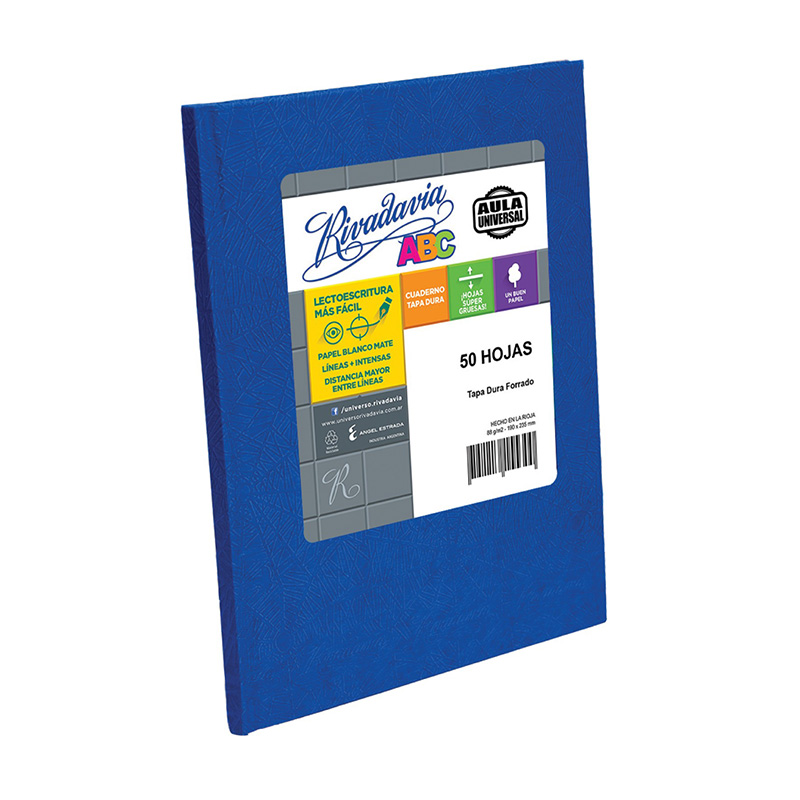 Cuaderno Rivadavia ABC Aula Universal azul, 19x23cm. 50 hojas rayadas Grande