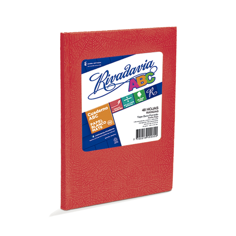 Cuaderno Rivadavia ABC  rojo, 19x23cm. 48 hojas rayadas
