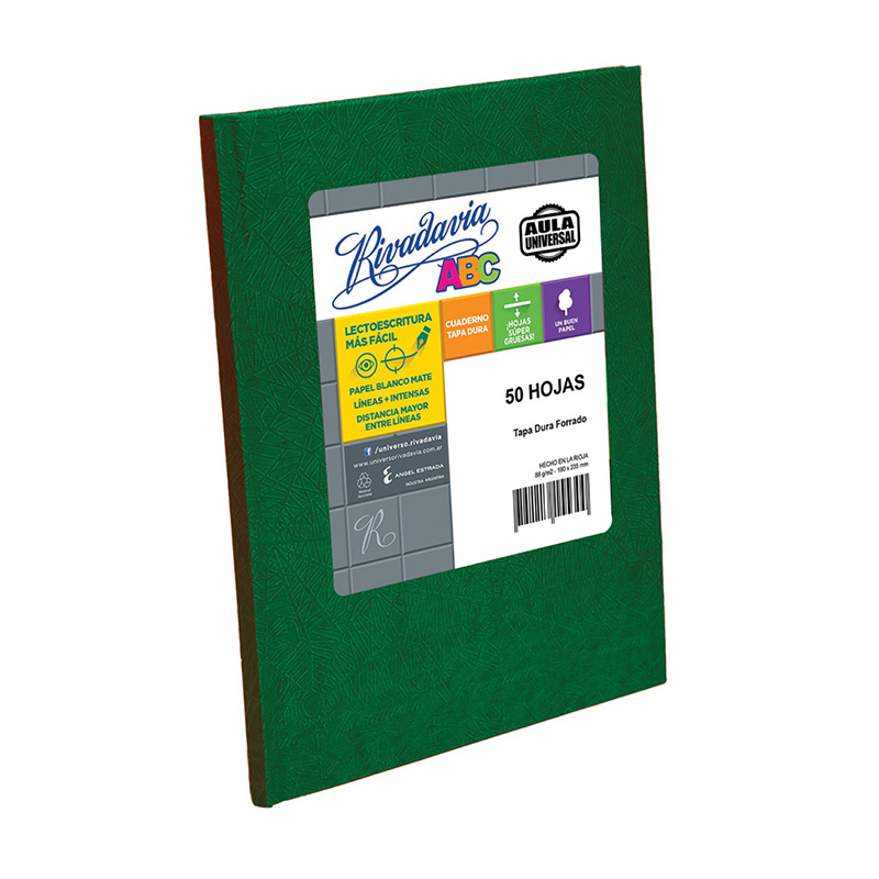 Cuaderno Rivadavia ABC Aula Universal verde, 19x23cm. 50 hojas rayadas Grande