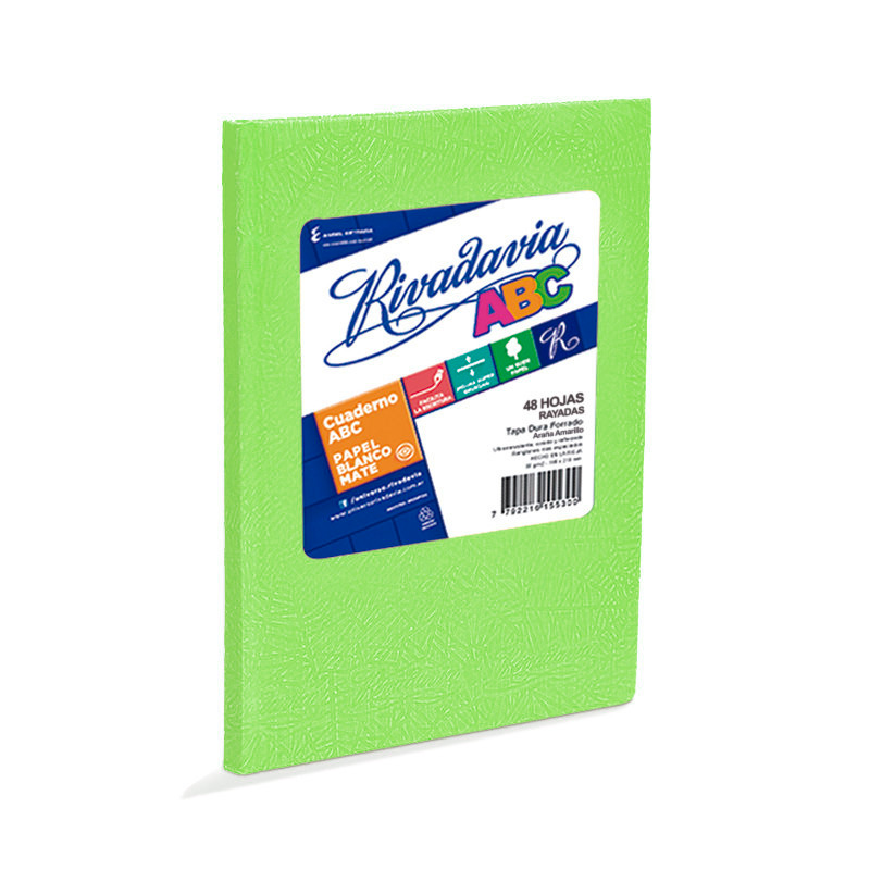 Cuaderno Rivadavia ABC  verde manzana, 19x23cm. 48 hojas rayadas