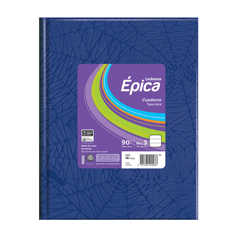Cuaderno Épica N°3  Araña azul, 19x24cm. 48 hojas rayadas