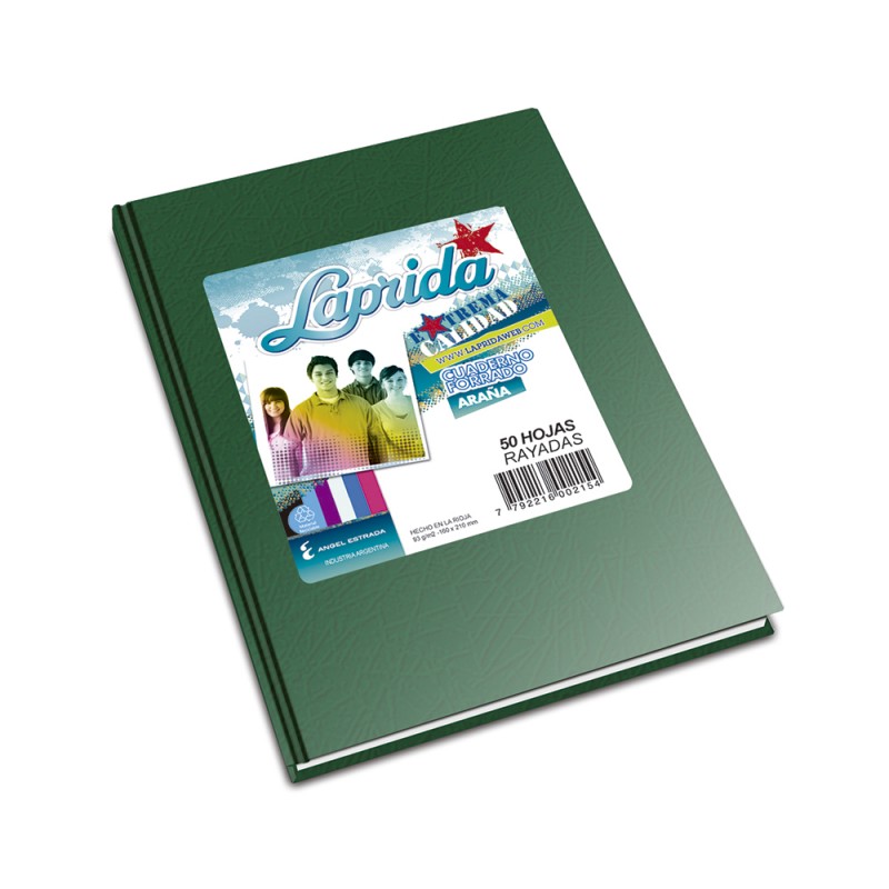 Cuaderno Laprida Araña verde, 16x21cm. 50 hojas rayadas
