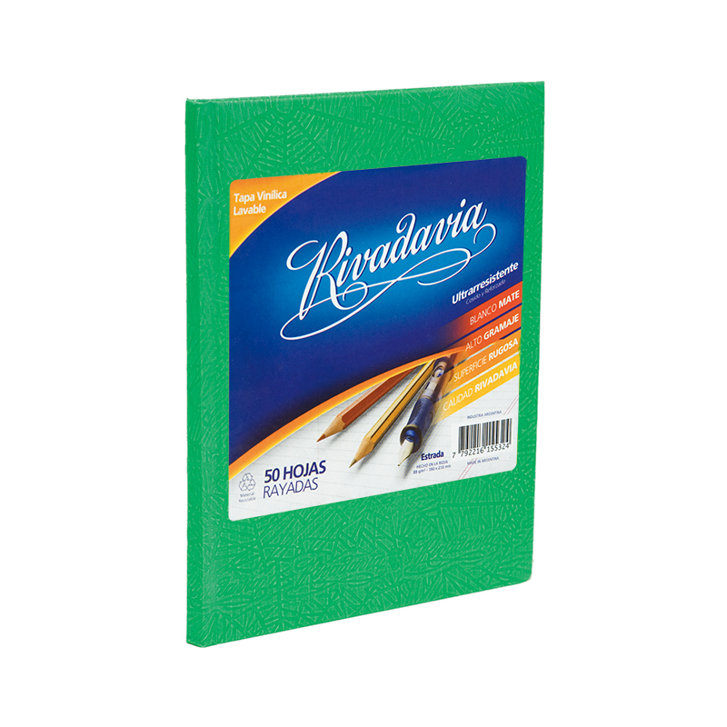 Cuaderno Rivadavia Araña verde, 16x21cm. 50 hojas rayadas