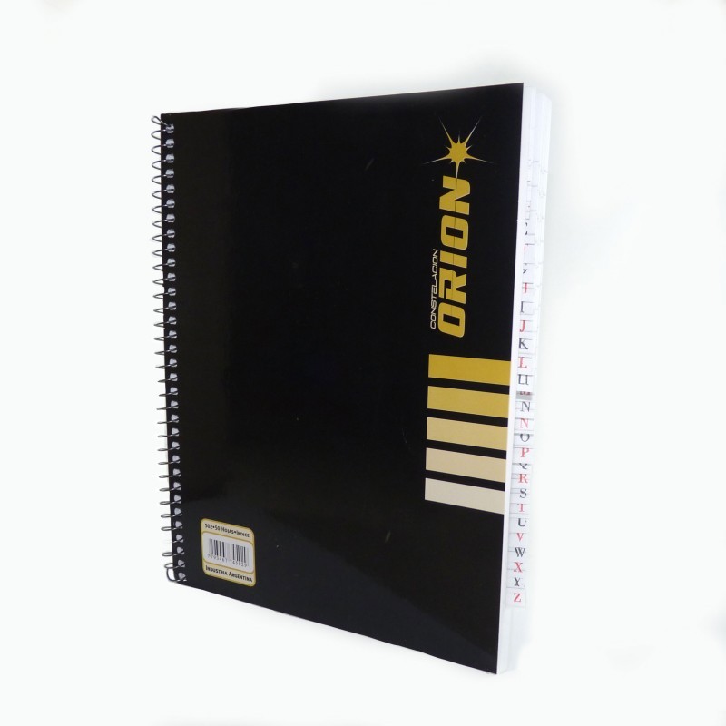 Cuaderno Índice espiralado Orión tapa flexible, 16 x 21cm. 45 hojas
