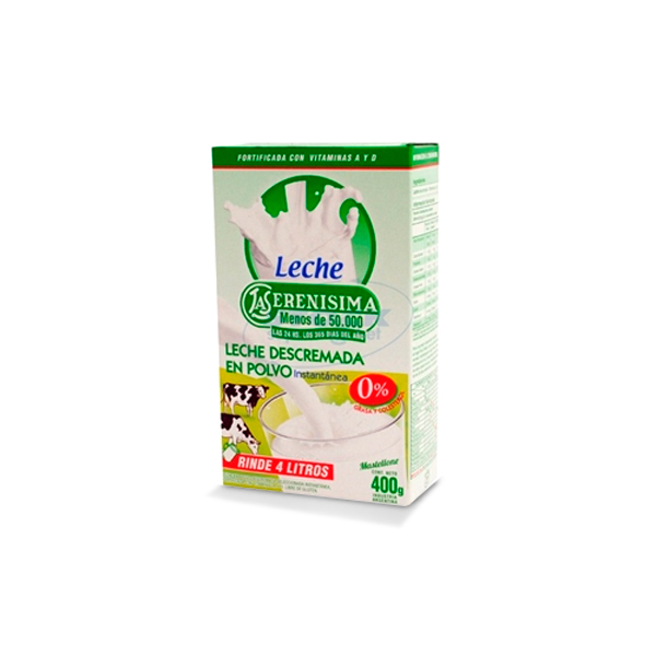 Leche en polvo descremada La Serenísima, 400g.