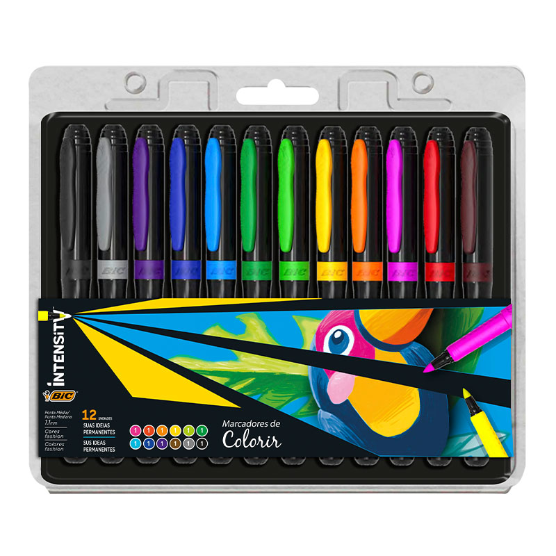 Marcadores escolares al agua Bic Intensity, 12 colores