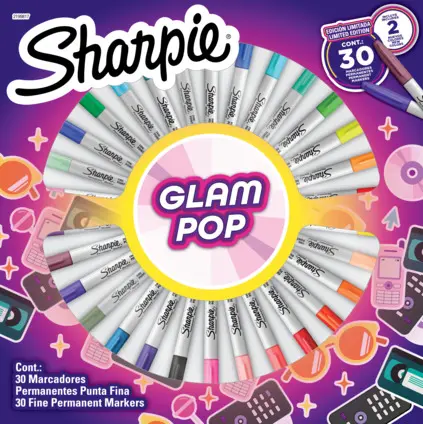 Marcadores permanentes Sharpie Glam Pop Ruleta, 30 colores