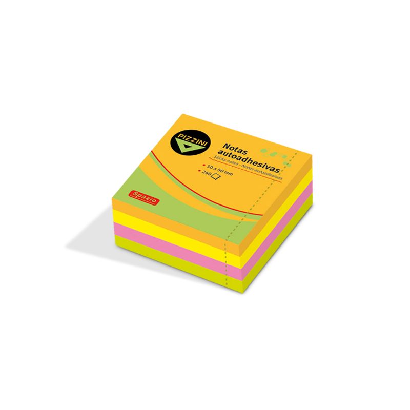 Notas Autoadhesivas Pizzini Flúo, 50 x 50mm. 240 hojas