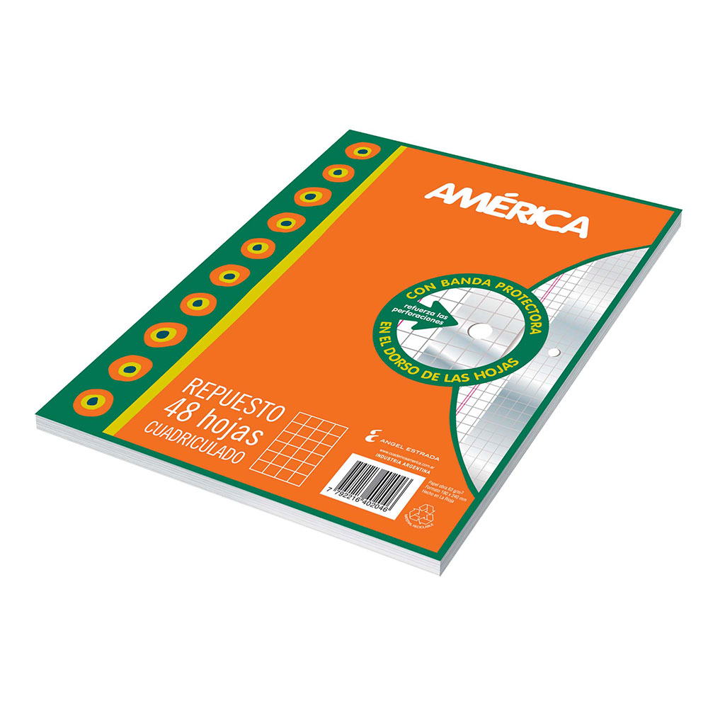 Repuesto América Banda, 48 hojas cuadriculadas