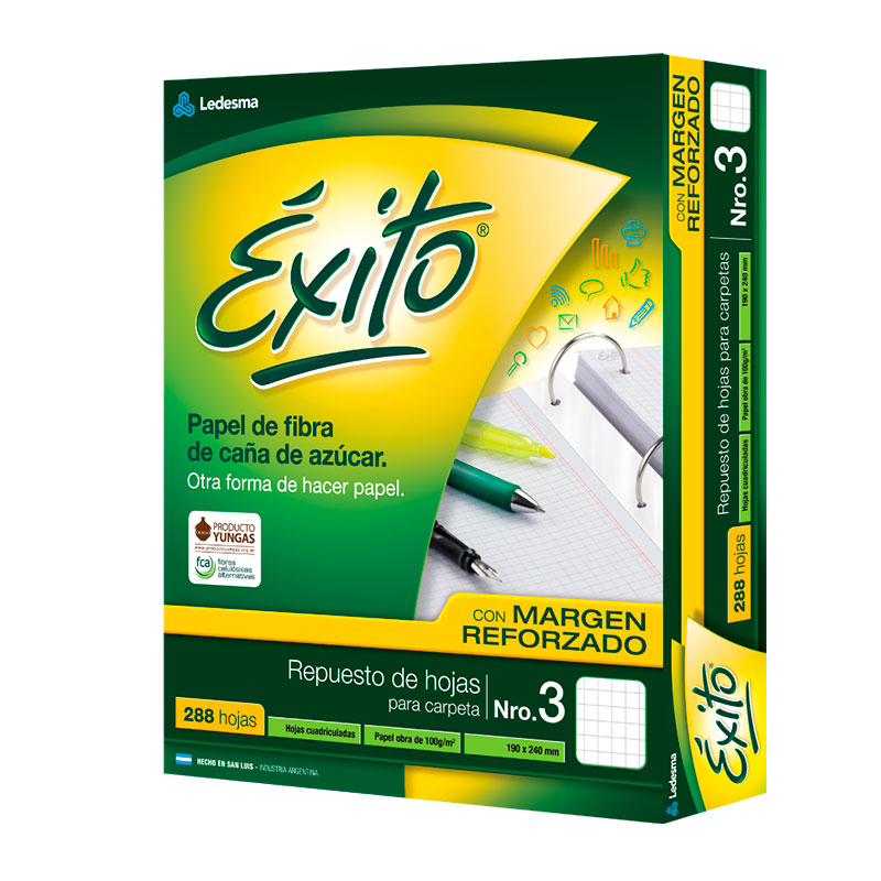 Repuesto Éxito Reforzado, 288 hojas cuadriculadas