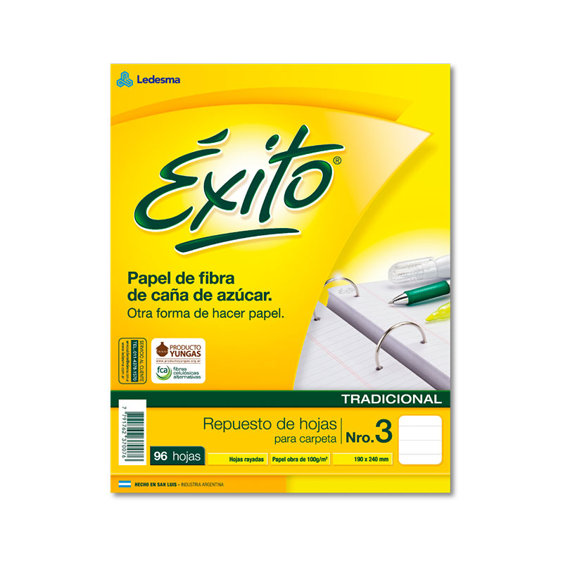 Repuesto Éxito, 96 hojas rayadas