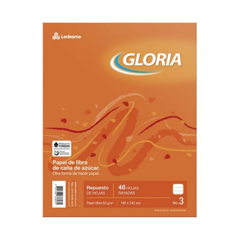 Repuesto Gloria, 48 hojas rayadas