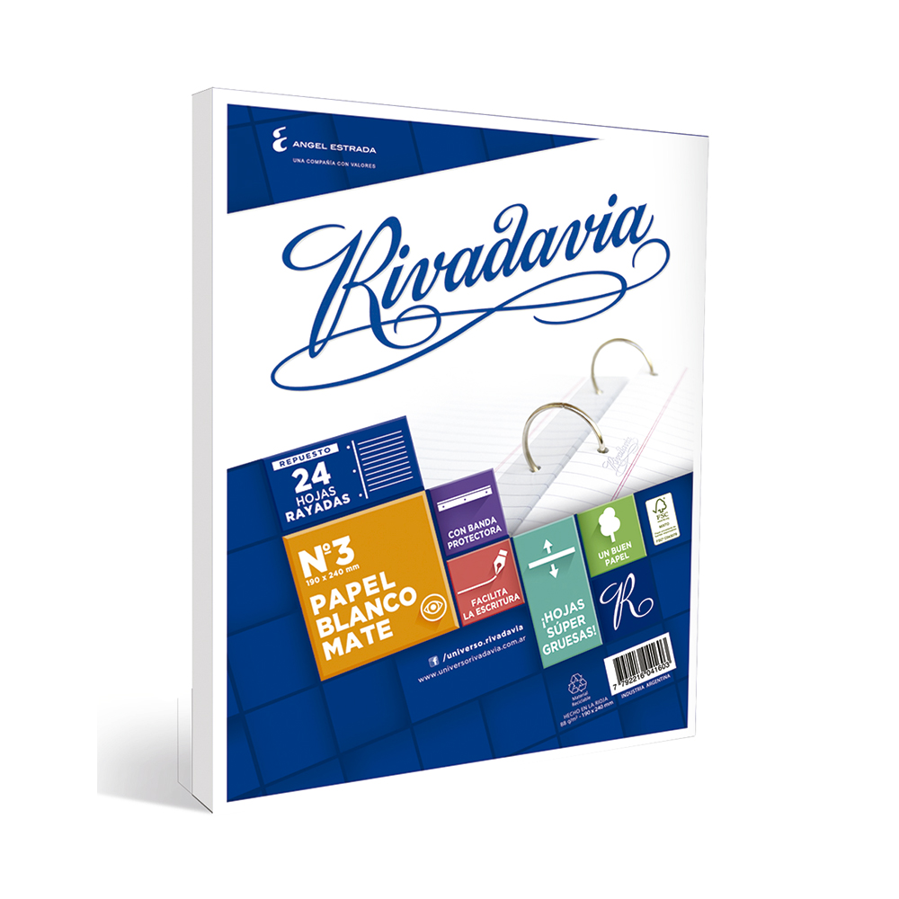 Repuesto Rivadavia Banda, 24 hojas rayadas