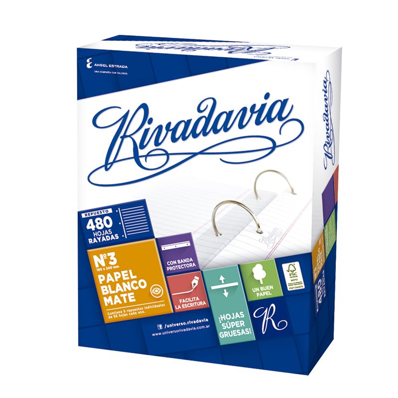 Repuesto Rivadavia Banda, 480 hojas rayadas