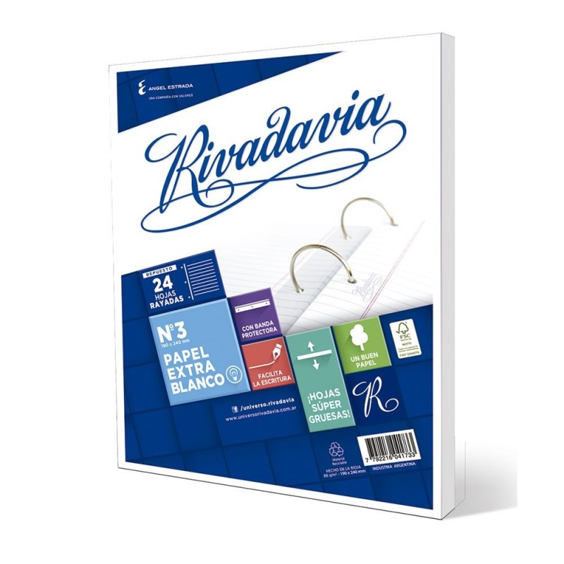 Repuesto Rivadavia Banda Extra Blanco, 24 h. rayadas