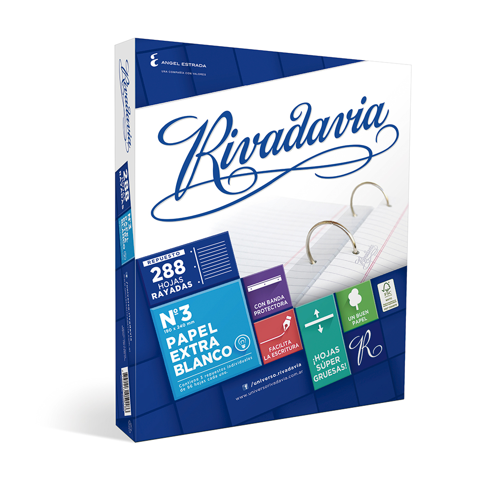 Repuesto Rivadavia Banda Extra Blanco, 288 h. rayadas