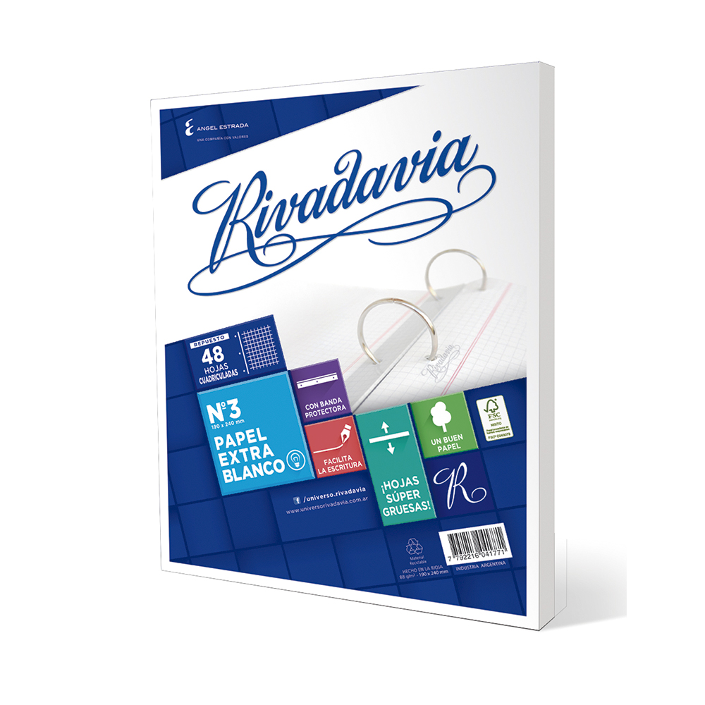 Repuesto Rivadavia Banda Extra Blanco, 48 h. cuadriculadas