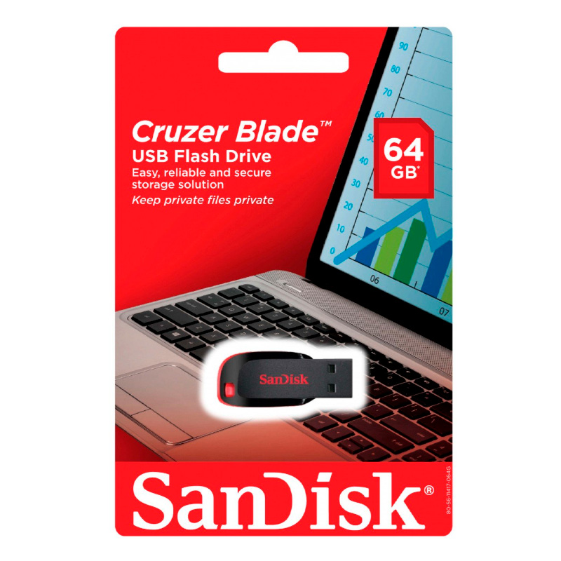 Pen drive 64GB SanDisk Cruzer Blade 2.0, neg/rojo