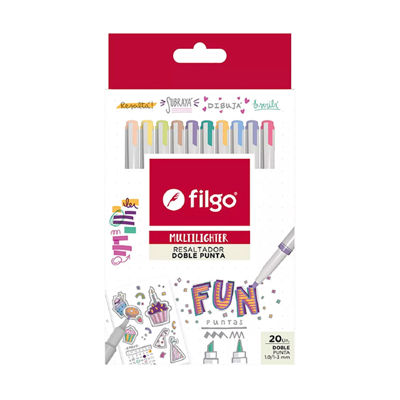 Resaltador creativo doble punta Filgo Multilighter pastel de 20 colores