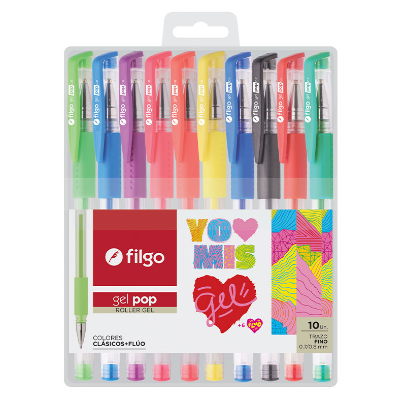 Roller Filgo Gel Pop Classic, estuche de 10 colores