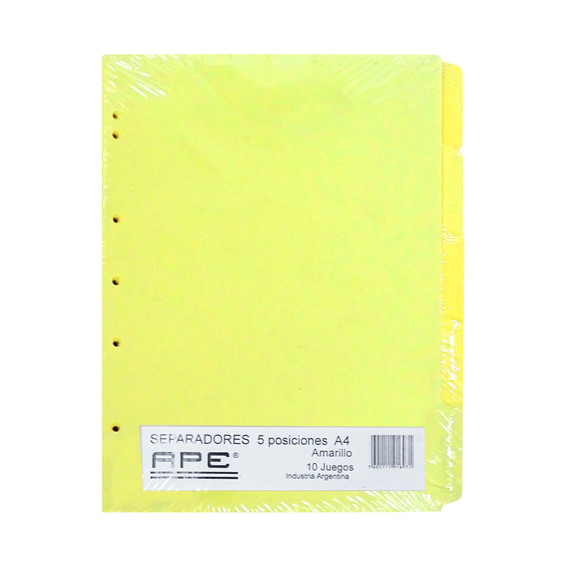 Separador A4 5 Posiciones Amarillo X10 