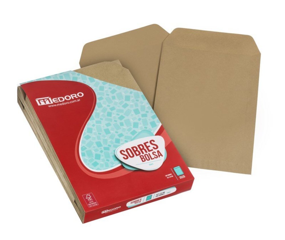 Sobre bolsa Kraft Medoro, 80g. 14 x 21cm. pack de 100 unidades