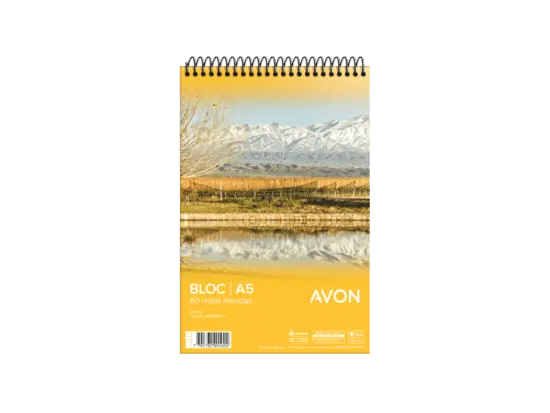 Block A5 espiralado Avon, 80 hojas rayadas