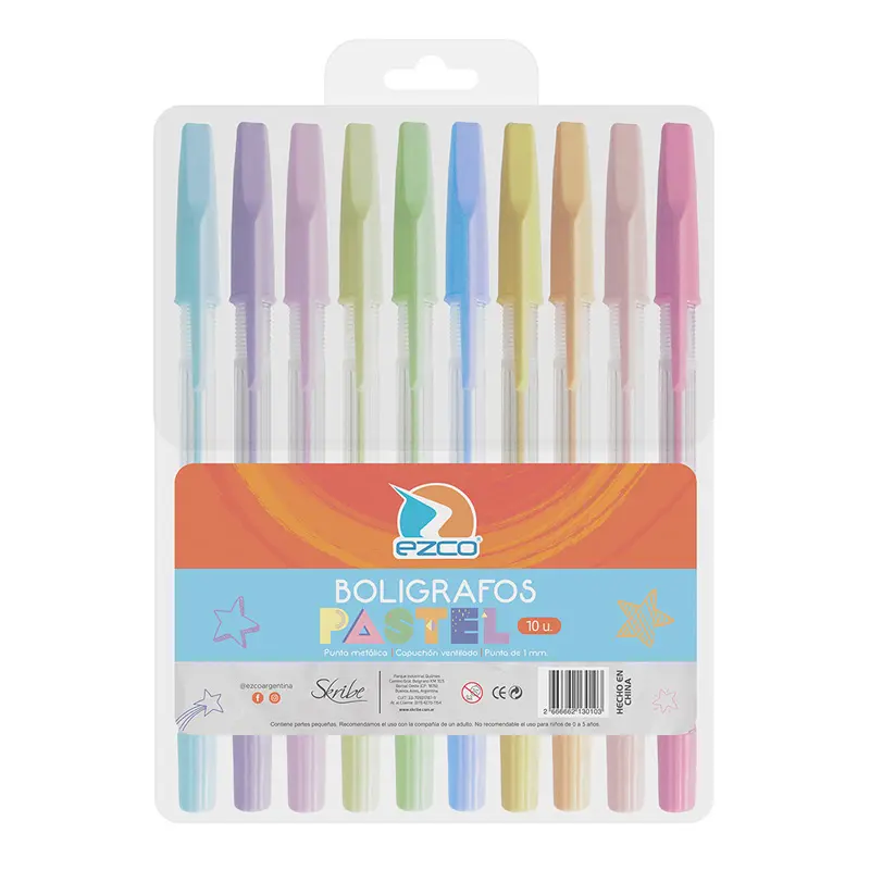 Bolígrafo Ezco 1mm. estuche de 10 colores pastel