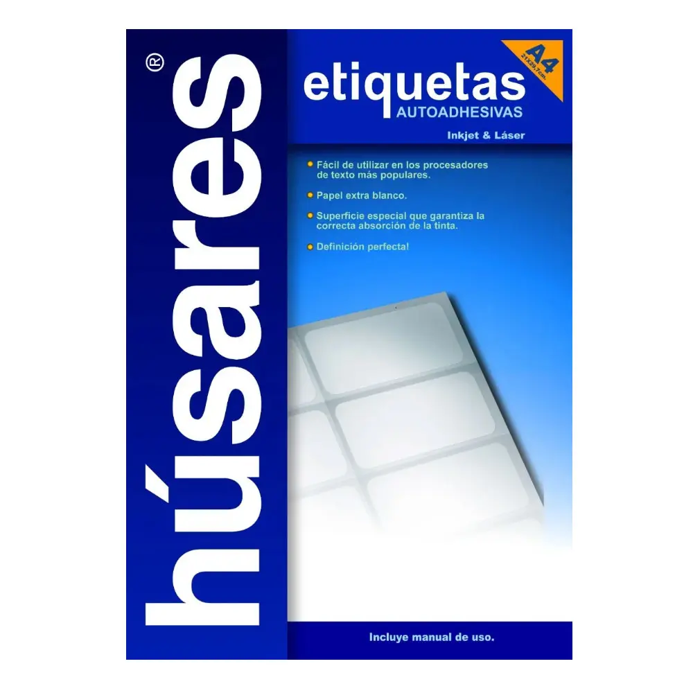 Etiqueta imprimibles InkJet | LaserJet Húsares H34105 A4, 21 x 7,43 cm. 100 hojas