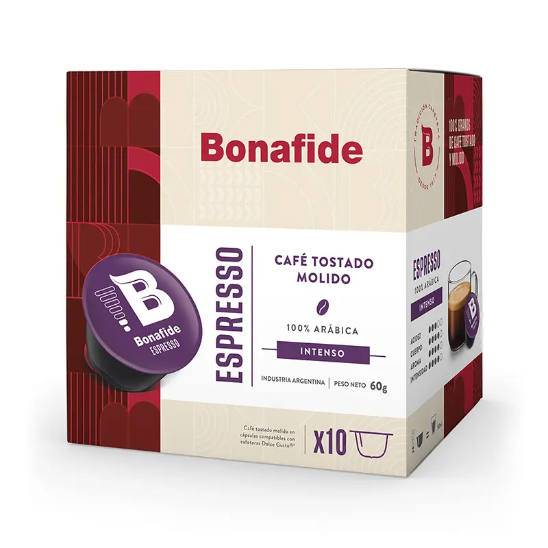 Cápsulas de Café Bonafide Espresso compatibles con Dolce Gusto, 10 unidades de 6g.