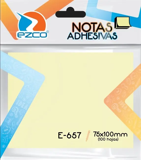 Notas Autoadhesivas Ezco E-657 amarillas 75 x 100mm. block de 100 hojas