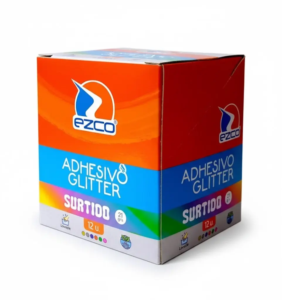 Adhesivo Glitter Ezco Surtido, 21g. pack de 12