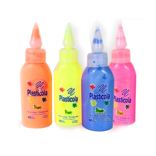 [PLASTFLUOX12] Adhesivo color flúo Plasticola Surtido, 40g. pack de 12 