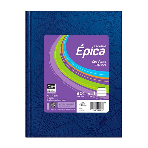 [EPICA1AZUL48R] Cuaderno Épica N°1 Araña azul, 16x21cm. 48 hojas rayadas