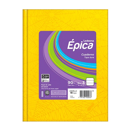 [EPICA3AMA48R] Cuaderno Épica N°3  Araña amarillo, 19x24cm. 48 hojas rayadas