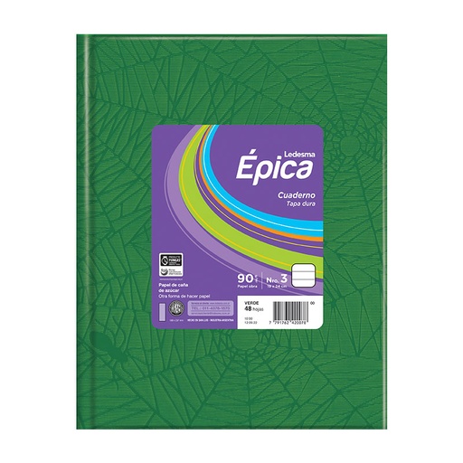 [EPICA3VERD48R] Cuaderno Épica N°3  Araña verde, 19x24cm. 48 hojas rayadas