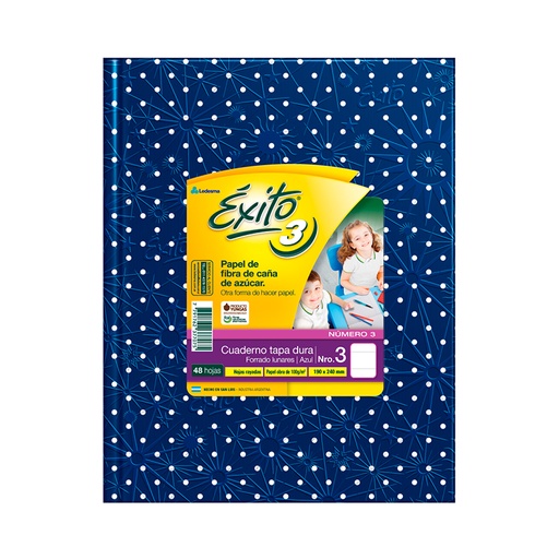 [EXITO3LUNAZU] Cuaderno Éxito E3 Lunares azul, 19x24cm. 48 hojas rayadas