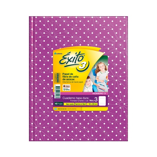 [EXITO3LUNLIL] Cuaderno Éxito E3 Lunares lila, 19x24cm. 48 hojas rayadas