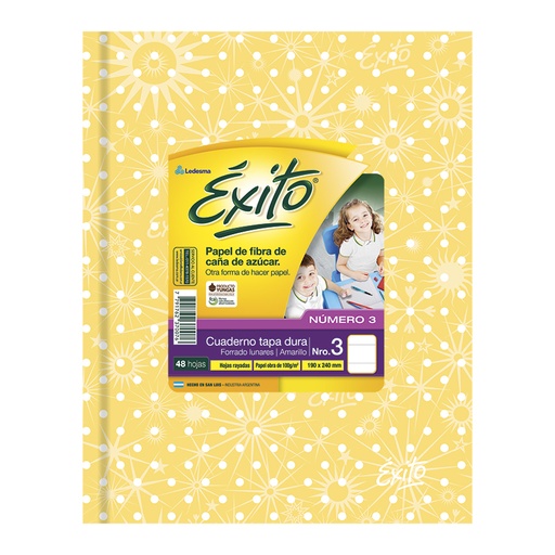 [EXITO3UAM48R] Cuaderno Éxito E3 Universo, forrado amarillo, 19x24cm. 48 hojas rayadas