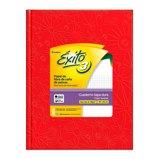 [EXITO3URO100] Cuaderno Éxito E3 Universo, forrado rojo, 19x24cm. 100 hojas rayadas