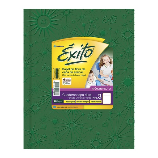 [EXITO3UVE48R] Cuaderno Éxito E3 Universo, forrado verde, 19x24cm. 48 hojas rayadas