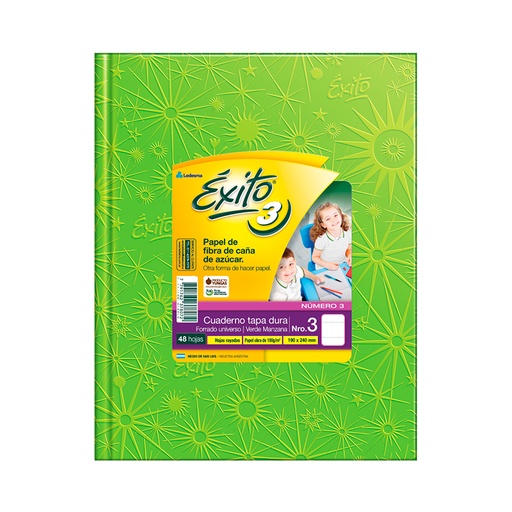 [EXITO3UVM48R] Cuaderno Éxito E3 Universo, forrado verde manzana, 19x24cm. 48 hojas rayadas