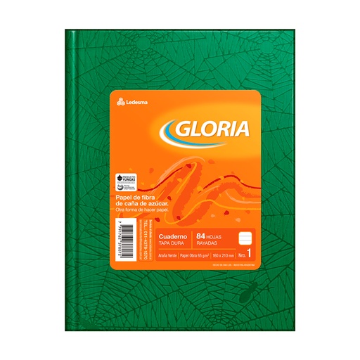 [GLORIAVER84R] Cuaderno Gloria Araña verde, 16x21cm. 84 hojas rayadas