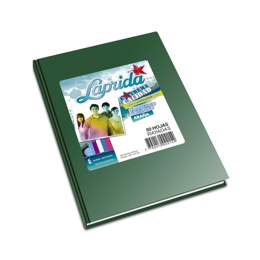 [LAPRIDAVE50R] Cuaderno Laprida Araña verde, 16x21cm. 50 hojas rayadas