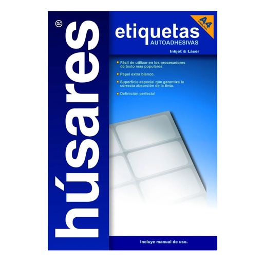 [HUSARES34101] Etiqueta imprimibles InkJet | LaserJetHúsares H34101 A4, 21 x 29.7cm. 100 hojas