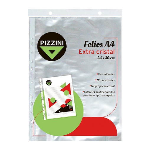 [PIZZFOLA4100] Folios A4 PPP Pizzini Extra cristal  pack x 100