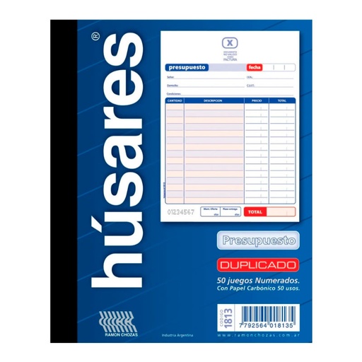 [HUSARES1813] Talonario Presupuesto duplicado 1813 Húsares, 15x18 cm. 50 hojas